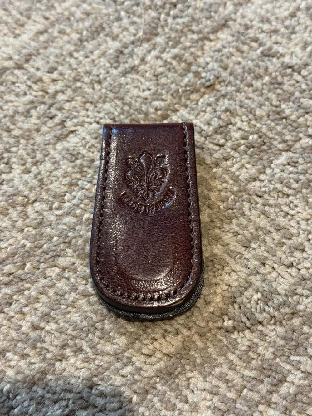 Vera Pelle Made in Italy Leather Magnetic Money Clip w Firenze Fleur-de-lis